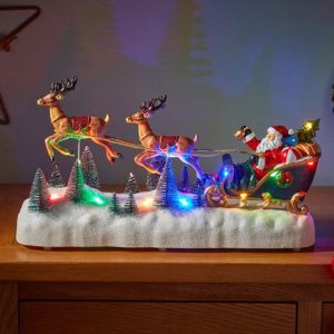 flying reindeer sleigh scene 20x40cm led musical