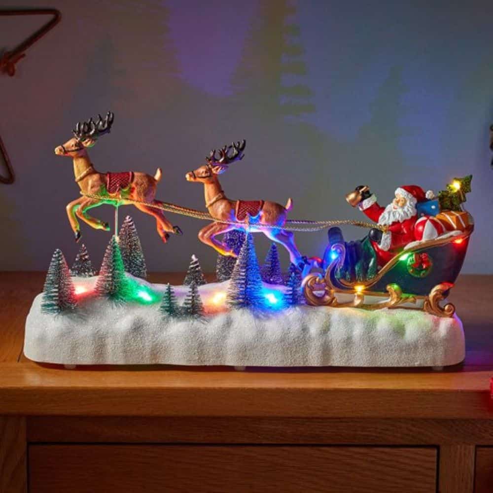 flying reindeer sleigh scene 20x40cm led musical