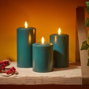 15cm Flameless Pillar Candle Green