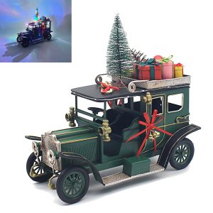 christmas metal vintage car with tree led 28x13x26cm