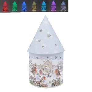 christmas robins led house 21x11cm