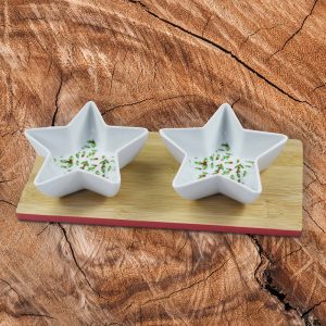 2 star dishes on bamboo tray 24x13x4cm