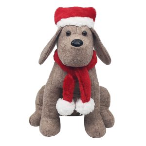 christmas doggy door stop in red hat