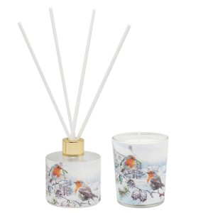 christmas robins candle and diffuser set