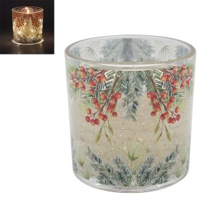 holly & berry led gel candle 10x10cm