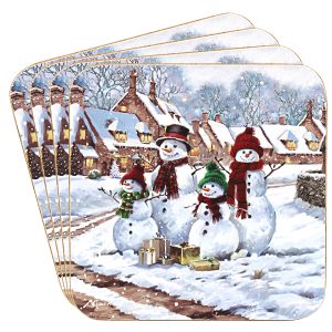 snowmen coasters set 4