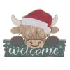 xmas highland cow welcome plaque 25x20cm