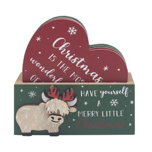 xmas highland cow coasters set of 4