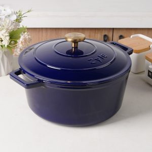 zyle cast iron round casserole blue 27cm
