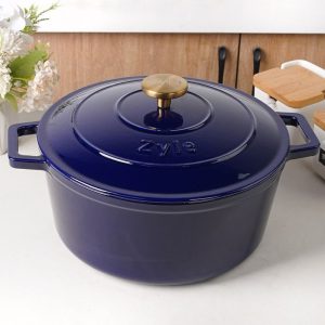 zyle cast iron round casserole blue 27cm
