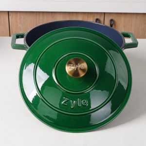 zyle cast iron round casserole green 27cm