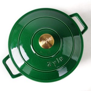zyle cast iron round casserole green 27cm