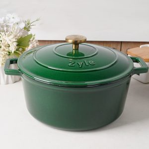 zyle cast iron round casserole green 27cm