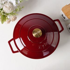 zyle cast iron round casserole red 27cm
