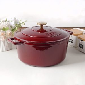 zyle cast iron round casserole red 27cm