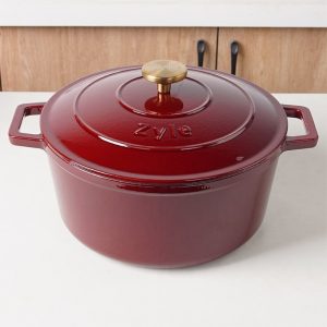 zyle cast iron round casserole red 27cm