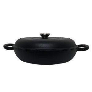 zyle cast iron round shallow casserole black 30cm