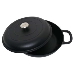 zyle cast iron round shallow casserole black 30cm