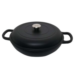 zyle cast iron round shallow casserole black 30cm