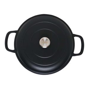 zyle cast iron round shallow casserole black 30cm