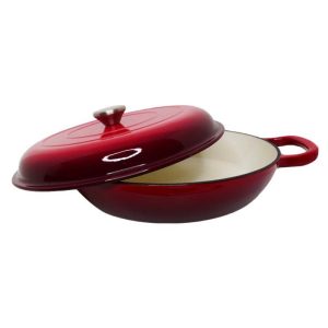 zyle cast iron round shallow casserole red 30cm