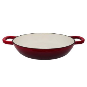 zyle cast iron round shallow casserole red 30cm