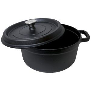 zyle cast iron round casserole black 28cm