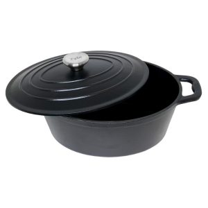zyle cast iron oval casserole black 28cm
