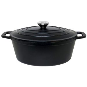 zyle cast iron oval casserole black 28cm