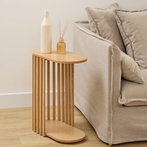 blonde slatted end table 50x56cm