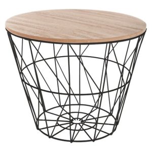 kumi black wire storage table wood lid 30x38cm