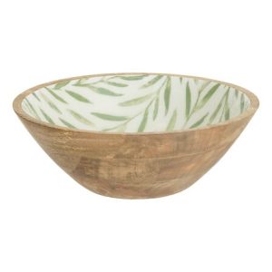 mango wood salad bowl leaf design inner d30cm