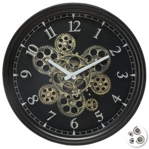 mely gears black wall clock d37cm