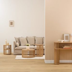 blonde slatted end table 50x56cm