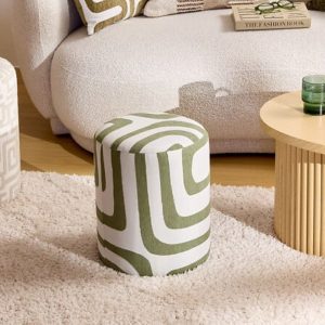 white and green lines pouffe d30cm h36cm
