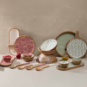 mango wood salad bowl leaf design inner d30cm