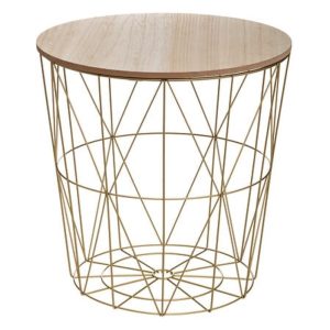 kumi gold wire storage table wood lid 40x41cm