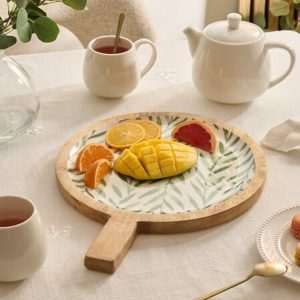 mango wood server green leaf 40x30cm