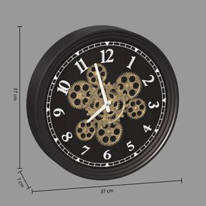 mely gears black wall clock d37cm