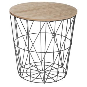 kumi black wire storage table wood lid 40x41cm