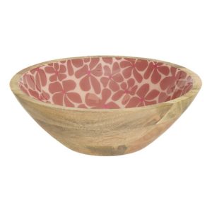 mango wood salad bowl flower design inner d30cm