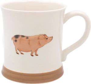 pig embossed pottery mug