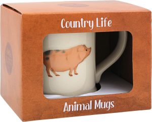 pig embossed pottery mug