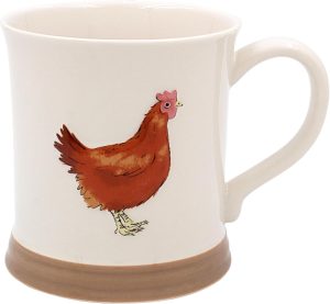 hen embossed pottery mug