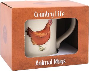 hen embossed pottery mug