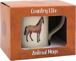 horse embossed pottery mug