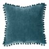 teal filled cushion 40x40cm pom pom edge