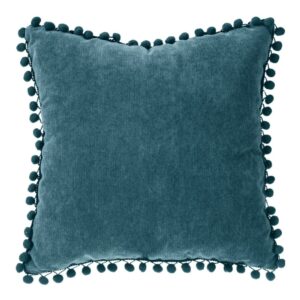 teal filled cushion 40x40cm pom pom edge