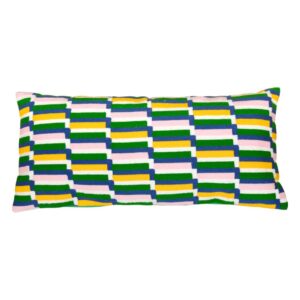 yellow green embroidered filled cushion 75x35cm