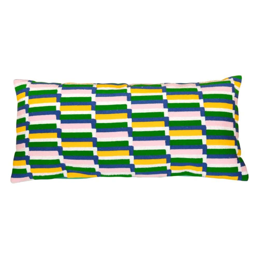 yellow green embroidered filled cushion 75x35cm